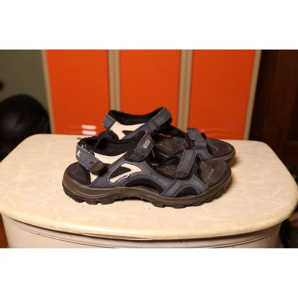 ECCO Mens Sport Sandals Navy Blue Black Leather Hiking Trail Shoes 39 US‎ 8-8.5